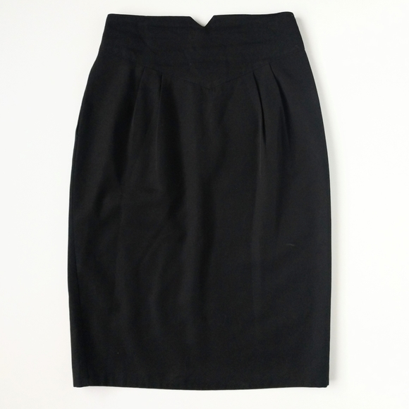 Vintage Isaac Hazan Black Pleated Pencil Skirt 10 - Picture 2 of 4